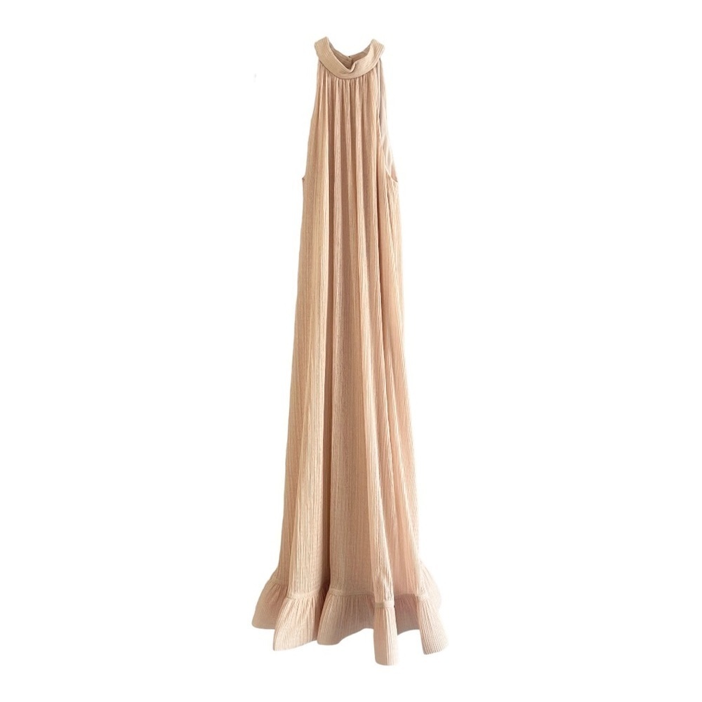 Jonathan Simkhai Textured Rita Halter Neck Shift Maxi Ruffle Dress NWT Sz Medium - Picture 6 of 11